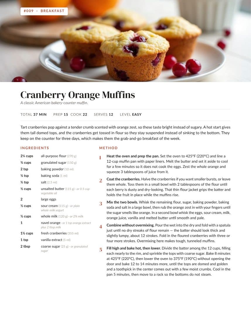 A recipe page from a finished cookbook